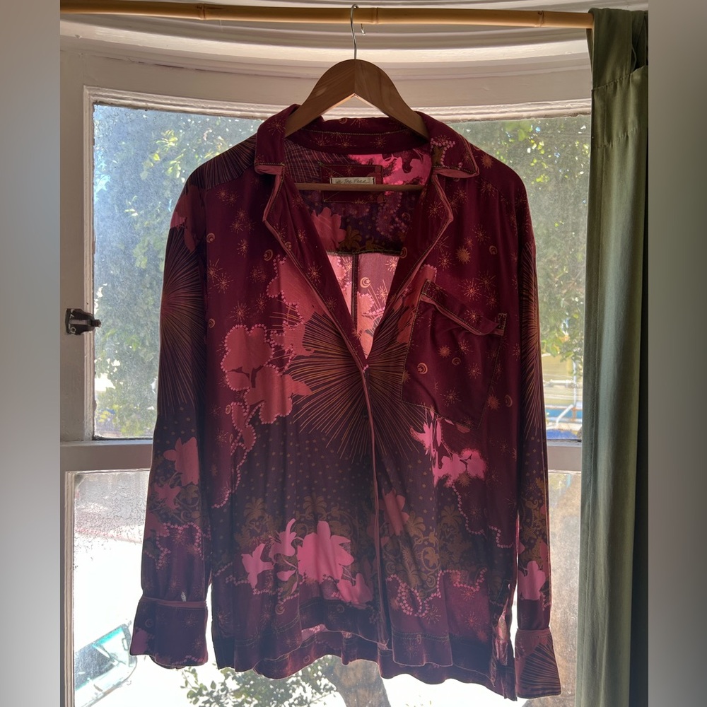 Free People Pajama Psychedelic Rock Button Down Top
